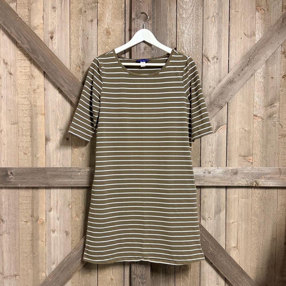 Striped Olive Green Dress with Pockets GUC